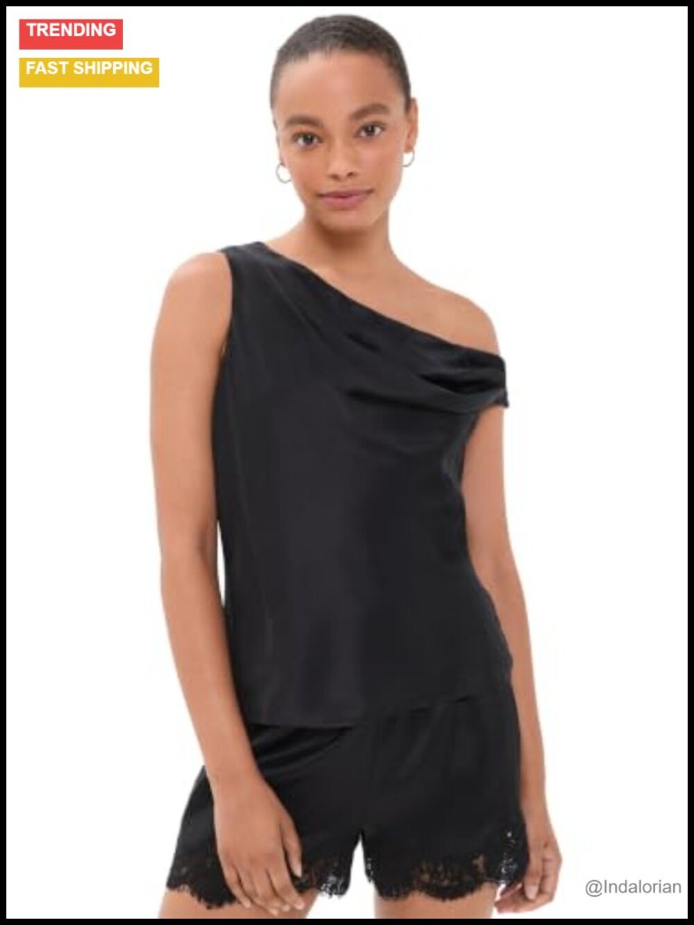 One Shoulder Pleated Satin Tank Top Lightweight Asymmetrical Sleeveless